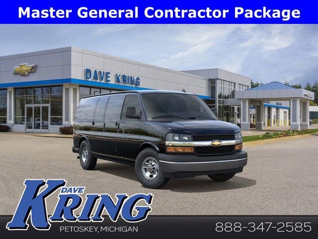 2025 Chevrolet Express Cargo WT in Black — front three-quarter view