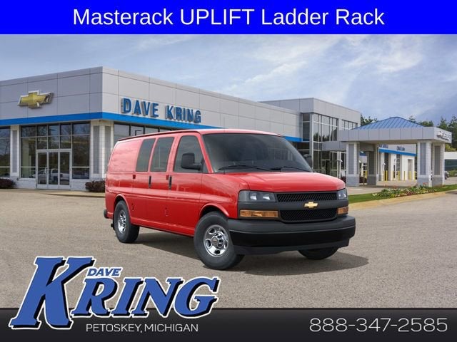 2026 Chevrolet Express Cargo WT in Red Hot — front three-quarter view