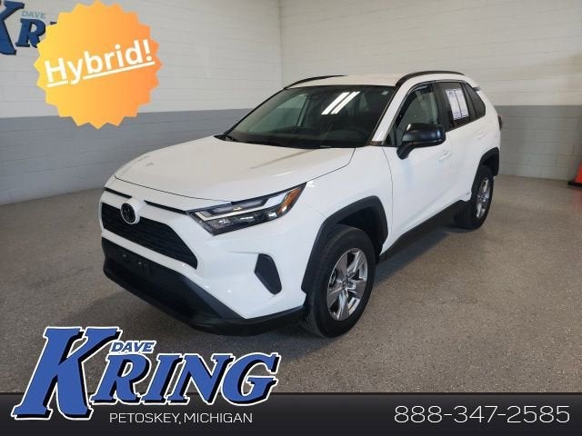 2025 Toyota RAV4 Hybrid LE in White — front three-quarter view
